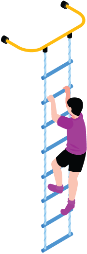 teenager climbing rope ladder