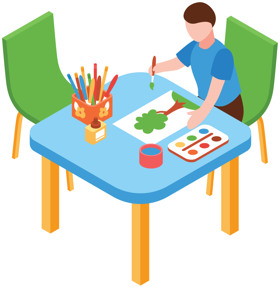 Child painting in classroom