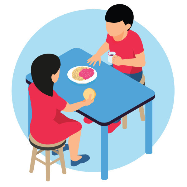 Children sitting at a table eating